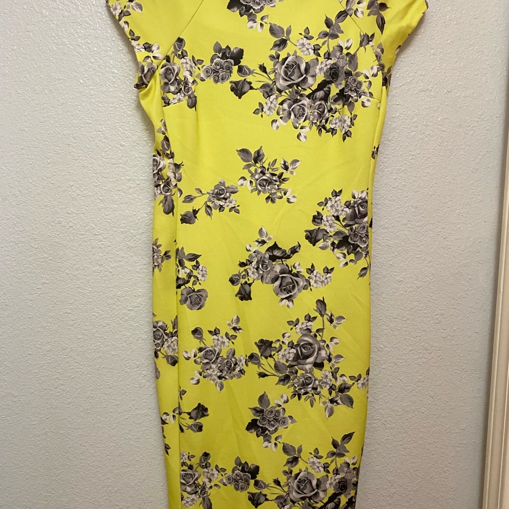 Beige by eci Yellow and Black Flutter Sleeve Sheath Dress